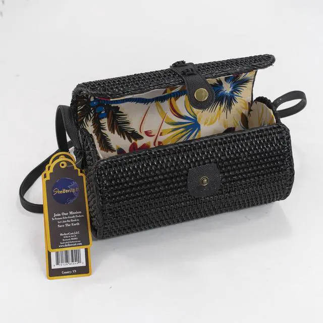Alt view image 2 of 4 - ShelterCast Beach Bag for Women Crossbody Purse Rattan Handwoven Large Black
