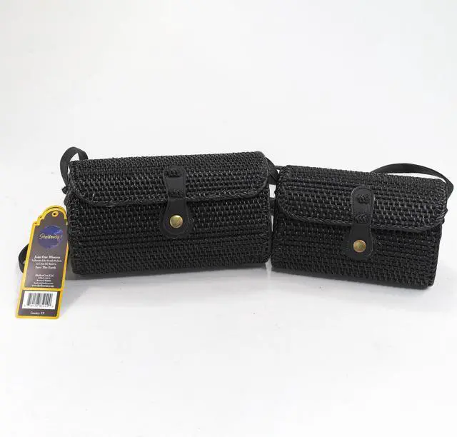 Alt view image 4 of 4 - ShelterCast Beach Bag for Women Crossbody Purse Rattan Handwoven Large Black