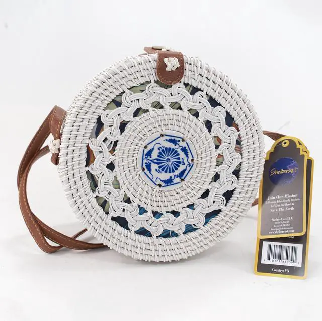 Main image of Round Rattan bag Women's shoulder bags beach bags Small White
