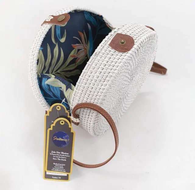 Alt view image 2 of 4 - Round Rattan bag Women's shoulder bags beach bags Small White