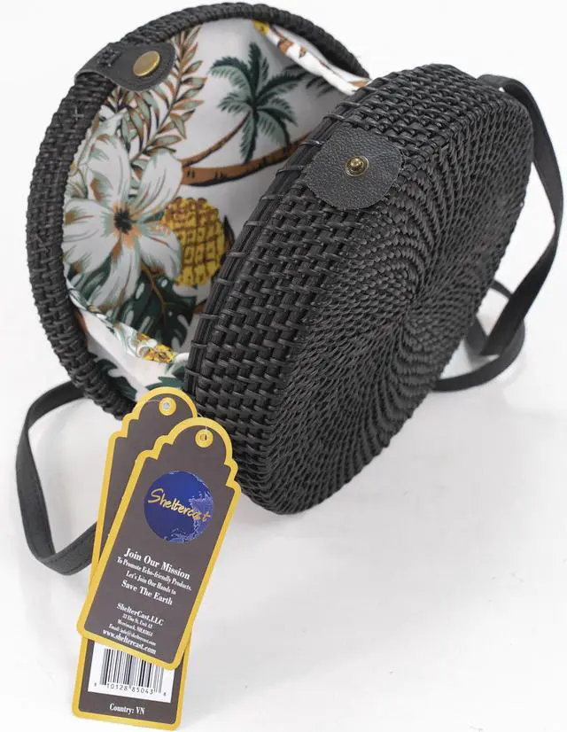 Alt view image 2 of 4 - Round Rattan bag Women's shoulder bags beach bags Small Black