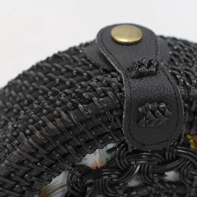 Alt view image 4 of 4 - Round Rattan bag Women's shoulder bags beach bags Small Black