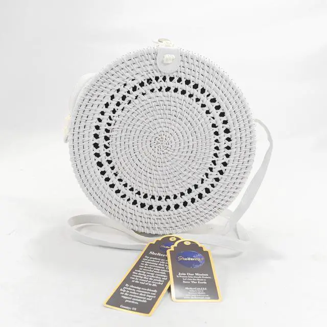 Main image of ShelterCast Boho Circle: Handcrafted Round Rattan Bag for Effortless Style (White (Medium))