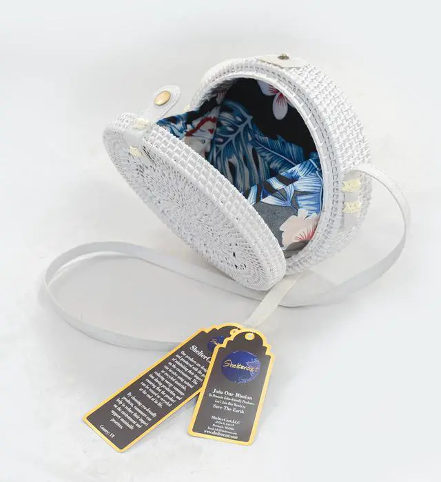 Alt view image 2 of 4 - ShelterCast Boho Circle: Handcrafted Round Rattan Bag for Effortless Style (White (Medium))