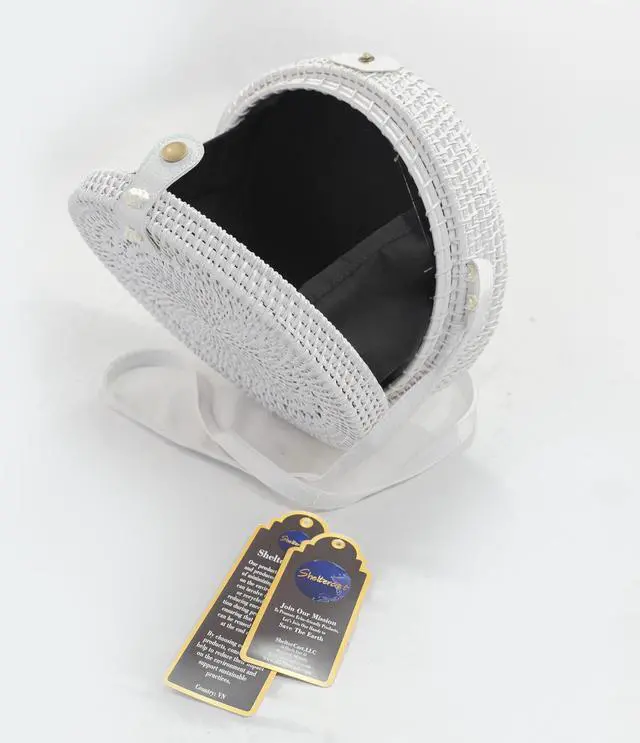 Alt view image 3 of 4 - ShelterCast Boho Circle: Handcrafted Round Rattan Bag for Effortless Style (White (Medium))