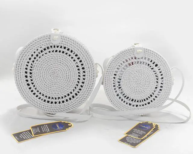 Alt view image 4 of 4 - ShelterCast Boho Circle: Handcrafted Round Rattan Bag for Effortless Style (White (Medium))