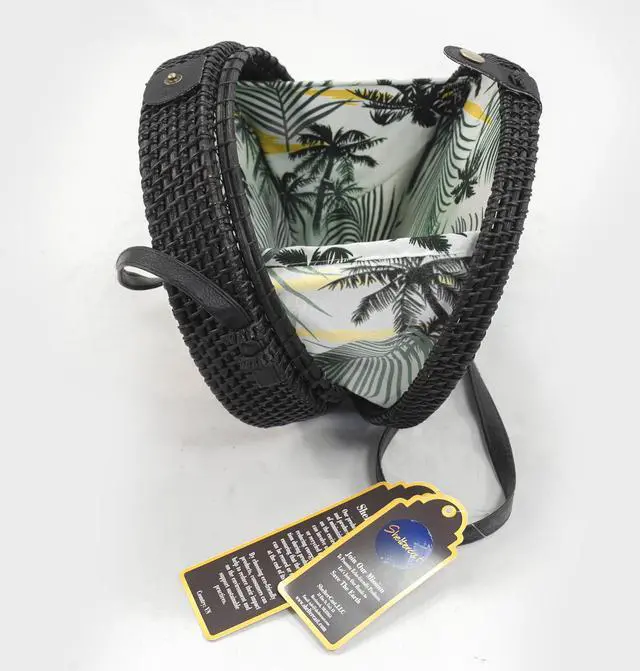 Alt view image 2 of 3 - ShelterCast Boho Circle: Handcrafted Round Rattan Bag for Effortless Style (Black (Medium))