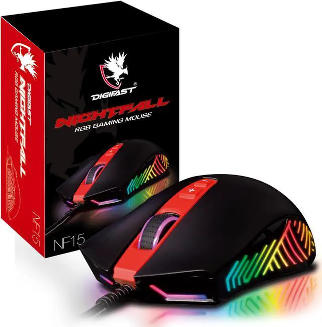 Main image of Digifast Nightfall NF15 RGB Gaming Mouse, Adjustable Weight, 60 Million Click Durability, 7 Programmable Buttons, Dynamic RGB, Customizable Color, DPI