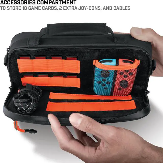 Alt view image 6 of 11 - Bionik Commuter - Switch Bag - Compatible with Nintendo Switch - 18 Game Slots - Extra Joy Con Pocket - Canvas Exterior - Plush Interior - Removable Shoulder Strap - Backpack Attachable - YKK Zippers