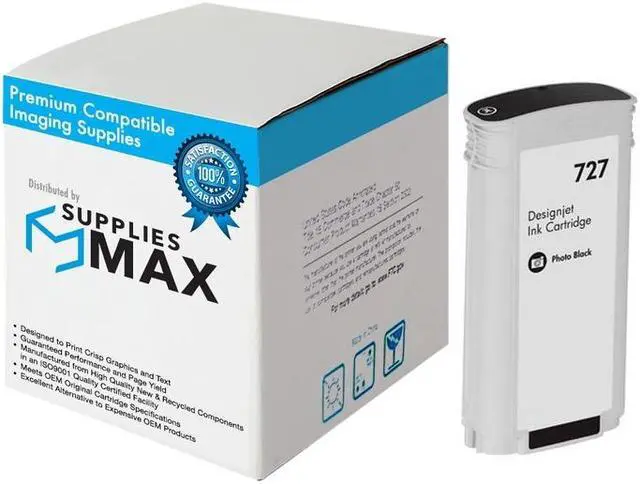 Alt view image 2 of 8 - SuppliesMAX Remanufactured Replacement for HP DesignJet T920/T930/T1500/T1530/T2500/T2530 Series Photo Black Dye High Yield Wide Fomat Inkjet (130ML) (NO. 727) (B3P23A)