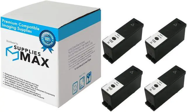 Main image of SuppliesMAX Compatible Replacement for Lexmark PRO 901/PRO 705/PRO 805/PRO 905/S301/S305/S405/S505/S605/S815/S816 Black High Yield Inkjet (4/PK-510 Page Yield) (NO. 100XL) (14N1187_2PK)