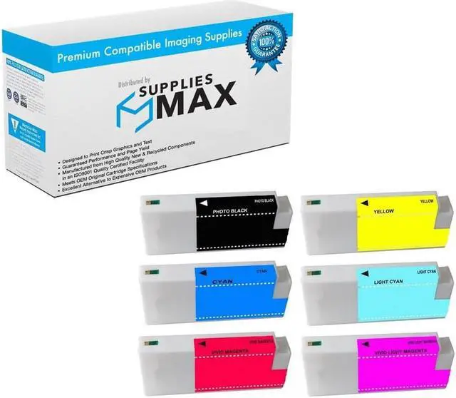 Main image of SuppliesMAX  Replacement for Stylus Pro 7700/7900/9700/9900/WT-7900 High Yield Wide Format Inkjet Combo Pack (PBK/C/M/Y/LC/LM) (700 ML) (T596J6MP)
