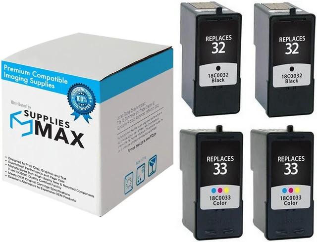 Main image of SuppliesMAX Remanufactured Replacement for Lexmark P4330/P4350/P6250/P6350/P915/X3350/X5250/X5450/X7300/X8350/Z815/Z816 Inkjet Combo Pack (2-Black/2-Color) (NO. 32/NO. 33) (18C0532_2PK)