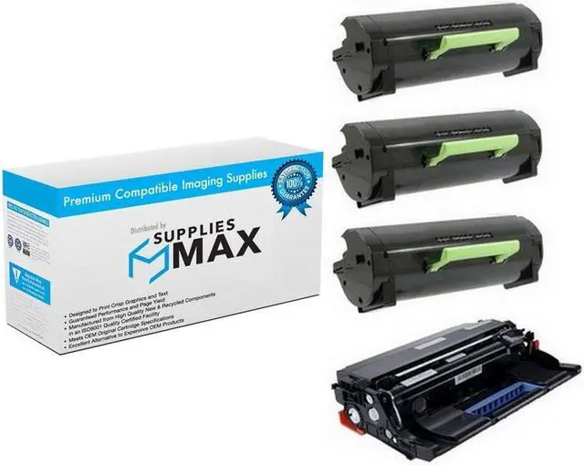 Main image of SuppliesMAX Compatible Replacement for Lexmark MX-711/MX-810/MX-811/MX-812 Series Combo Pack (1-Drum Unit/3-Extra High Yield Toners) (NO. 620XA) (52D0ZA0_1PK/62D0XA0_3PKVB)