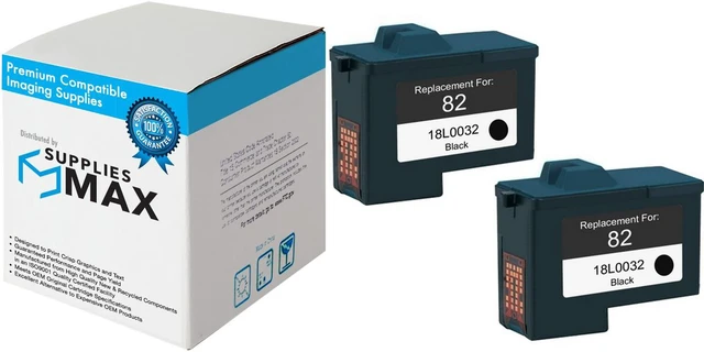 Main image of SuppliesMAX Remanufactured Replacement for Lexmark X5100/X5130/X5150/X5190/X6100/X6150/X6170/X6180/X6190/X65/Z55/Z65N Black Inkjet (2/PK-600 Page Yield) (NO. 82) (18L0032_2PK)