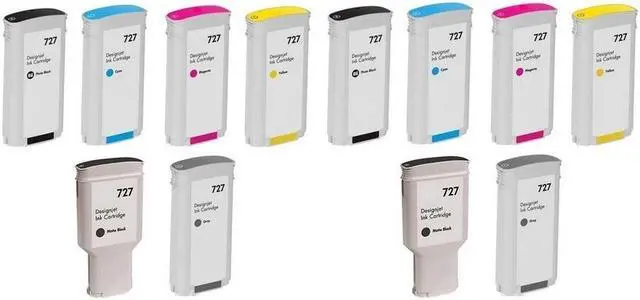 Alt view image 2 of 7 - SuppliesMAX Remanufactured Replacement for HP DesignJet T920/T930/T1500/T1530/T2500/T2530 Series High Yield Wide Fomat Inkjet Combo Pack (2-MBK/PBK/C/M/Y/GY) (NO. 727XL/NO/NO.727) (C1Q12MP_2PK)