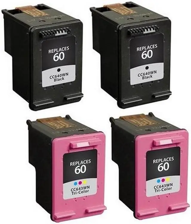 Alt view image 2 of 7 - SuppliesMAX Remanufactured Replacement for HP DeskJet D2500/D2600/D5560/F4200/F4400/F4580/ENVY 100/110/120/PhotoSmart C4600/C4700/D110a Inkjet Combo Pack (2-Black/2-Color) (NO. 60) (CD947FN_2PK)