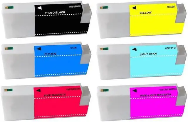 Alt view image 2 of 7 - SuppliesMAX  Replacement for Stylus Pro 7700/7900/9700/9900/WT-7900 High Yield Wide Format Inkjet Combo Pack (PBK/C/M/Y/LC/LM) (700 ML) (T596J6MP)