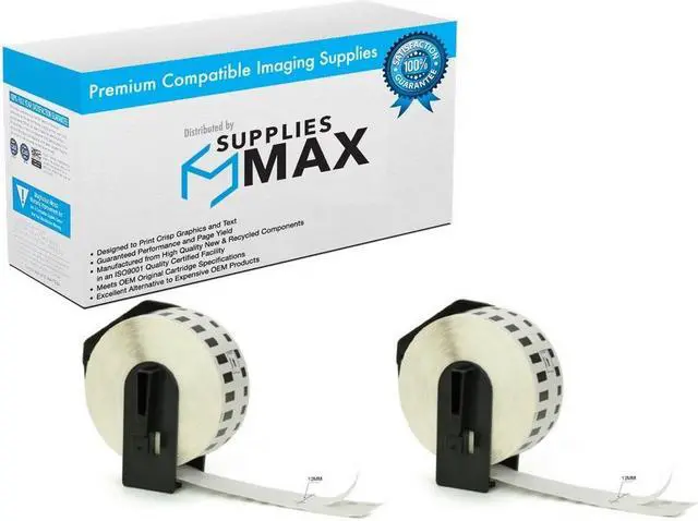 Main image of SuppliesMAX Compatible Replacement for Brother White Continuous Length Paper Label Tape (2/PK-.47in X 100Ft./12mm x 30.4m) (DK-2214_2PK)