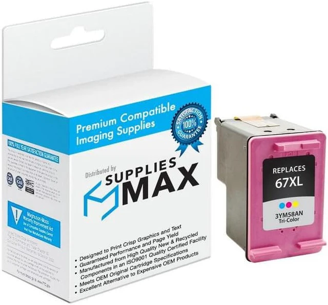 Main image of SuppliesMAX Remanufactured Replacement for HP DeskJet 1255/Deskjet 2700/Deskjet 4100/ENVY 6000/ENVY 6400 Series Tri-Color High Yield Inkjet (200 Page Yield) (NO. 67XL) (3YM58AN)