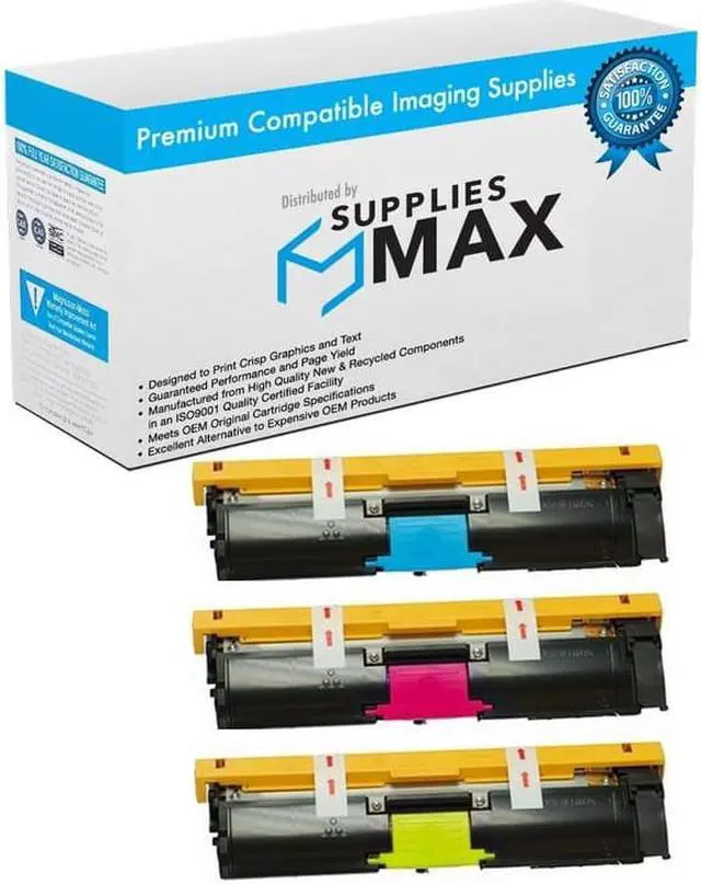 Main image of SuppliesMAX Compatible Replacement for QMS Magicolor 2400/2430/2450/2480/2490/2500/2530/2550/2590 High Yield Toner Cartridge Combo Pack (C/M/Y) (1710587CMY)