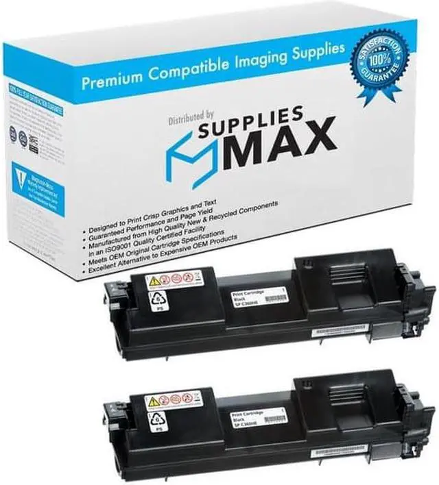 Main image of SuppliesMAX Compatible Replacement for Savin SP-C360DNW/SP-C360SFNW/SP-C360SNW/SP-C361SFNW Black Toner Cartridge (2/PK-7000 Page Yield) (TYPE SP-C360HA) (408176_2PK)