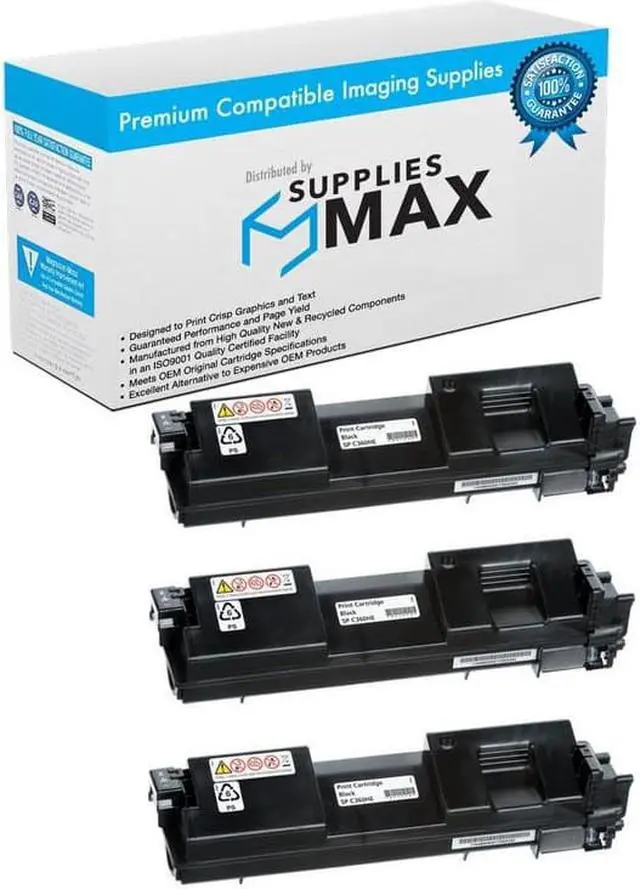 Main image of SuppliesMAX Compatible Replacement for Savin SP-C360DNW/SP-C360SFNW/SP-C360SNW/SP-C361SFNW Black Toner Cartridge (3/PK-7000 Page Yield) (TYPE SP-C360HA) (408183_3PK)