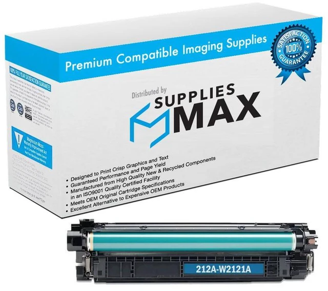 Main image of SuppliesMAX Compatible Replacement for HP Color Laser Jet Enterprise M554dn/M555dn/M555x/Flow MFP-M578dn/MFP-M578f Cyan Toner Cartridge (4500 Page Yield) (NO. 212A) (W2121A)