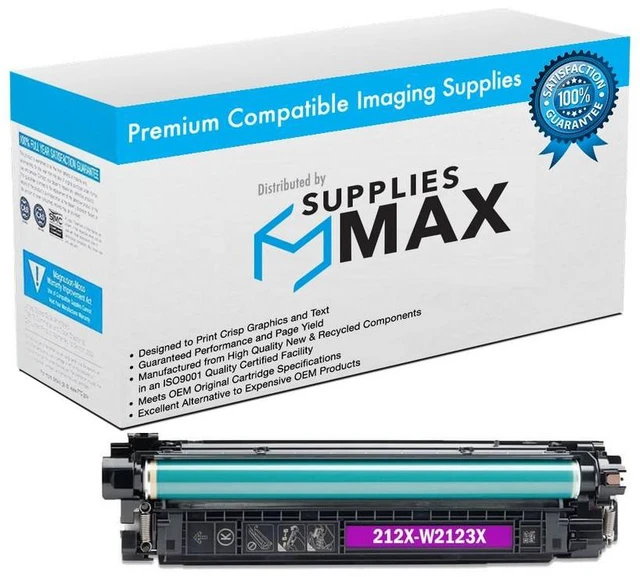 Main image of SuppliesMAX Compatible Replacement for HP Color Laser Jet Enterprise M554dn/M555dn/M555x/Flow MFP-M578dn/MFP-M578f Magenta High Yield Toner Cartridge (10000 Page Yield) (NO. 212X) (W2123X)
