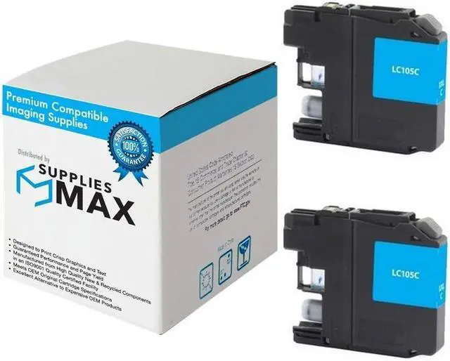 Main image of SuppliesMAX Compatible Replacement for Brother DCP-J4110DW/MFC-J4410DW/MFC-J4510DW/MFC-J4610DW/MFC-J4710DW Cyan Super High Yield Inkjet (2/PK-1200 Page Yield) (LC-105C_2PK)