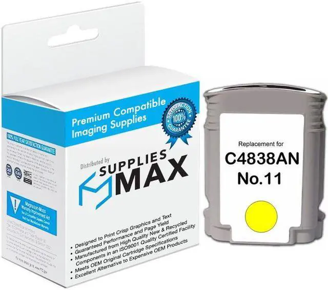 Main image of SuppliesMAX Remanufactured Replacement for HP Business 1000/2200/2300/2600/2800/DesignJet 100/110/120/OfficeJet 9100/9130 Yellow Inkjet (1750 Page Yield) (NO. 11) (C4838AN)