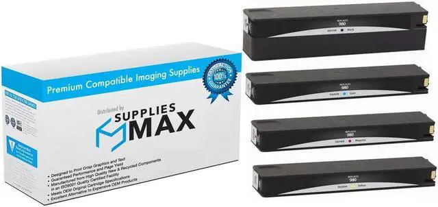 Main image of SuppliesMAX Remanufactured Replacement for HP Enterprise OfficeJet X555DN/X555XH/X585DN/X585F/X585Z Inkjet Combo Pack (BK/C/M/Y) (NO. 980) (D8J0MP)