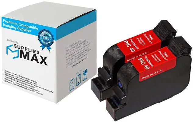 Main image of SuppliesMAX Replacement for Francotyp-Postalia PostBase 20/30/45/65/85 Fluorescent Red High Yield Postage Meter Inkjet (2/PK) (PIC40)