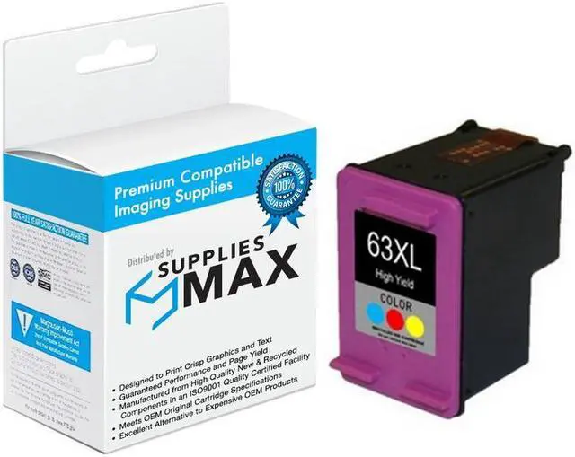 Main image of SuppliesMAX Remanufactured Replacement for HP DeskJet 1112/2130/3630/3635/ENVY 4510/4520/OfficeJet 3830/4650/5200/5260/5272 Color High Yield Inkjet (480 Page Yield) (NO. 63XL) (F6U63AN)