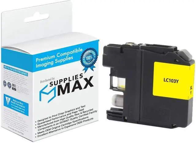 Main image of SuppliesMAX Compatible Replacement for Brother DCP-J132/DCP-J522/DCP-J752/DCP-J4110/MFC-J245/MFC-J450/MFC-J4310/MFC-J6920DW Yellow High Yield Inkjet (600 Page Yield) (LC-103Y)
