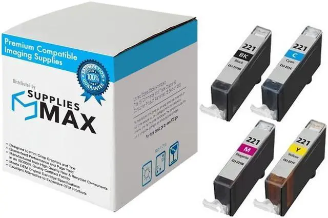 Main image of SuppliesMAX Compatible Replacement for Canon PIXMA iP-3600/iP-4600/iP-4700/MP-560/MP-640/MP-860/MP-980/MP-990/SFP1/SFP2 Inkjet Combo Pack (BK/C/M/Y) (CLI-221) (2946B004)