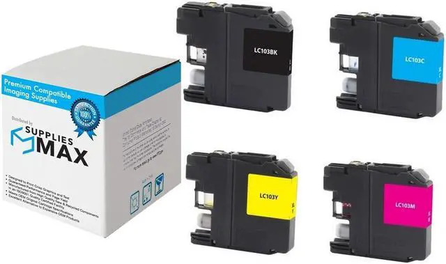 Main image of SuppliesMAX Compatible Replacement for Brother DCP-J132/DCP-J522/DCP-J752/DCP-J4110/MFC-J245/MFC-J450/MFC-J4310/MFC-J6920DW High Yield Inkjet Combo Pack (BK/C/M/Y) (LC-103MP)