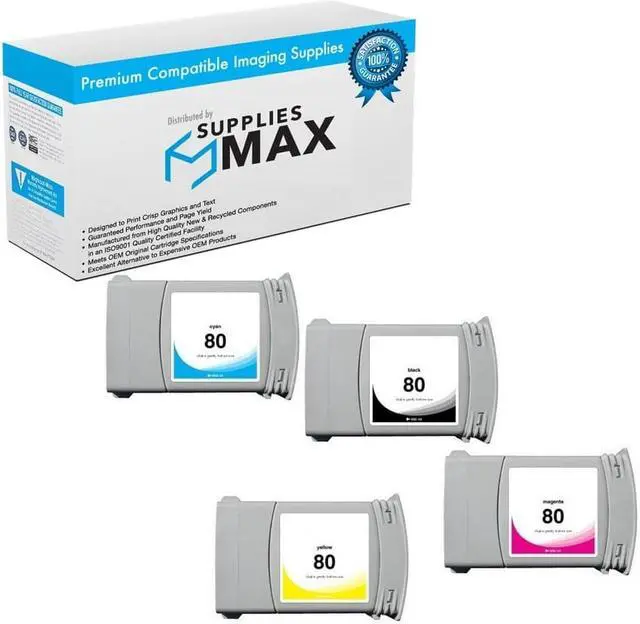 Main image of SuppliesMAX Remanufactured Replacement for HP DesignJet 1050C/DesignJet 1055CM Series High Yield Wide Fomat Inkjet Combo Pack (BK/C/M/Y) (350ML-4400 Page Yield) (NO. 80) (C484MP)