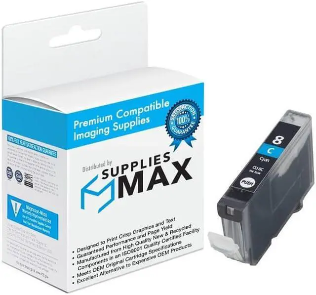 Main image of SuppliesMAX Compatible Replacement for Canon PIXMA iP-4200/iP-4300/iP-4500/iP-5200/iP-5300/iP-6700/MP-500/MP-600/MP-800/MP-950/MP-970 Cyan Inkjet (280 Page Yield) (CLI-8C) (0621B002)