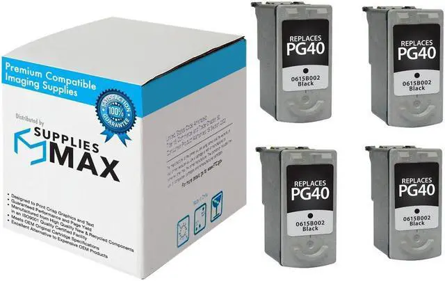 Main image of SuppliesMAX Remanufactured Replacement for Canon PIXMA iP-1600/iP-1700/iP-1800/iP-1900/iP-2600/MP-140/MP-190/MP-210/MP-460/MP-470 Black Inkjet (4/PK-329 Page Yield) (PG-40) (DTPG40)