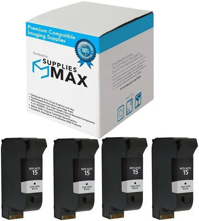 Main image of SuppliesMAX Remanufactured Replacement for HP DeskJet 810C/825C/840C/845C/920C/940C/3820/OfficeJet 5110/V40/PSC-500/PSC-750/PSC-950 Series Black Inkjet (4/PK-500 Page Yield) (NO. 15) (C9498AN)