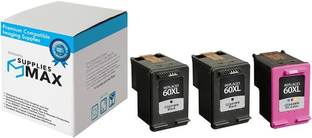 Main image of SuppliesMAX Remanufactured Replacement for HP DeskJet D2500/D2600/D5560/F4200/F4400/F4580/ENVY 100/110/120/PhotoSmart C4600/C4700/D110a Inkjet Combo Pack (2-Black/1-Color) (NO. 60XL) (SD518AN)