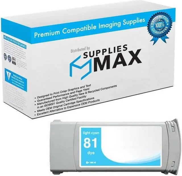 Main image of SuppliesMAX Remanufactured Replacement for HP DesignJet 5000/DesignJet 5500/DesignJet 5500PS Light Cyan Dye High Yield Wide Fomat Inkjet (680 ML) (NO. 81) (C4934A)