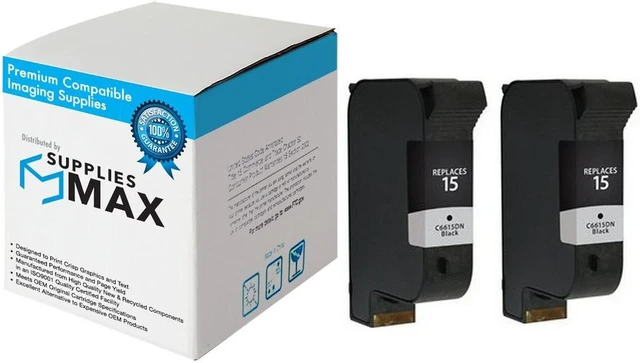 Main image of SuppliesMAX Remanufactured Replacement for HP DeskJet 810C/825C/840C/845C/920C/940C/3820/OfficeJet 5110/V40/PSC-500/PSC-750/PSC-950 Series Black Inkjet (2/PK-500 Page Yield) (NO. 15) (C6653FN)