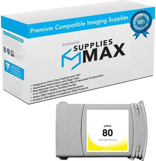 Main image of SuppliesMAX Remanufactured Replacement for HP DesignJet 1050C/DesignJet 1055CM Series Yellow High Yield Wide Fomat Inkjet (350ML-4400 Page Yield) (NO. 80) (C4848A)
