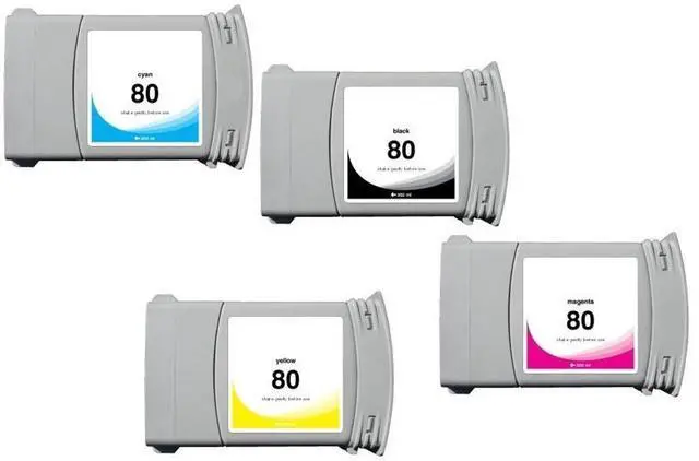 Alt view image 2 of 7 - SuppliesMAX Remanufactured Replacement for HP DesignJet 1050C/DesignJet 1055CM Series High Yield Wide Fomat Inkjet Combo Pack (BK/C/M/Y) (350ML-4400 Page Yield) (NO. 80) (C484MP)