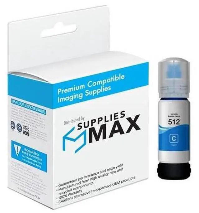 Main image of SuppliesMAX Compatible Replacement for Expression Eco-Tank ET-7700/ET-7750 Cyan Dye Refill Ink Bottle (5000 Page Yield) (NO. 512) (T512220-S)