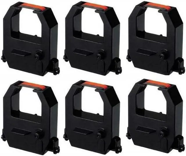 Alt view image 2 of 7 - SuppliesMAX Compatible Replacement for Amano PIX-10/PIX-15/PIX-55/PIX-75/PIX-200/PIX-3000/TCX-10/TCX-21/TCX-22/TCX-45 Black/Red Time Clock Printer Ribbons (6/PK) (AMO021010BR)