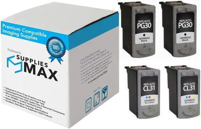 Main image of SuppliesMAX Remanufactured Replacement for Canon PIXMA iP-1800/iP-1900/iP-2600/MP-140/MP-190/MP-210/MP-470/MX-300/MX-310 Inkjet Combo Pack (2-Black/2-Color) (PG-30/CL-31) (PG-30PVP_2PK)