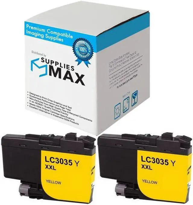 Main image of SuppliesMAX Compatible Replacement for Brother DCP-J1100DW/MFC-J805DW/MFC-J815DW/MFC-J995DW/MFC-J1300DW Yellow Ultra High Yield Inkjet (2/PK-5000 Page Yield) (LC-3035Y_2PK)